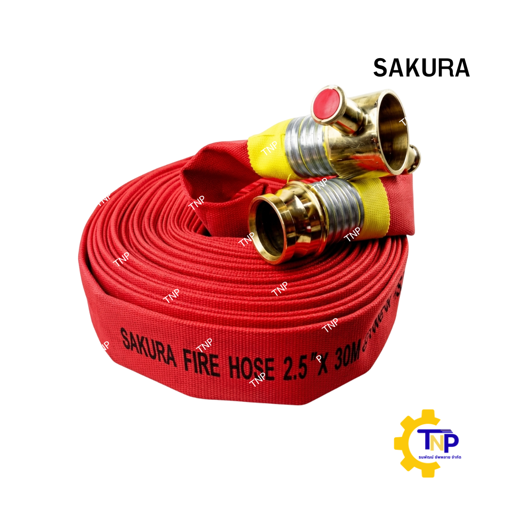 สายส่งน้ำดับเพลิง สีขาว-แดง ยี่ห้อ Sakura มาตราฐาน ISO9002